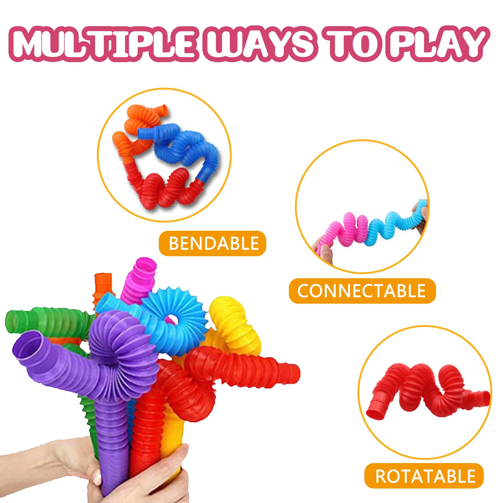 CONNECTION 24 PCS Sensory Fidget Toys Pop Tubes Sensory Tubes Stretch Pipe Toy Colourful Tubes for For Kids or Adults with ADD Autism,High Anxiety and Special Needs to Reduce Anxiety - Image 3