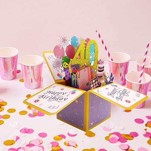 Miniatura 5 de Tarjeta de regalo 3D de feliz cumpleaños, tarjetas de felicitación de papel 40 con tarjeta en blanco y sobre, regalos de cumpleaños únicos para