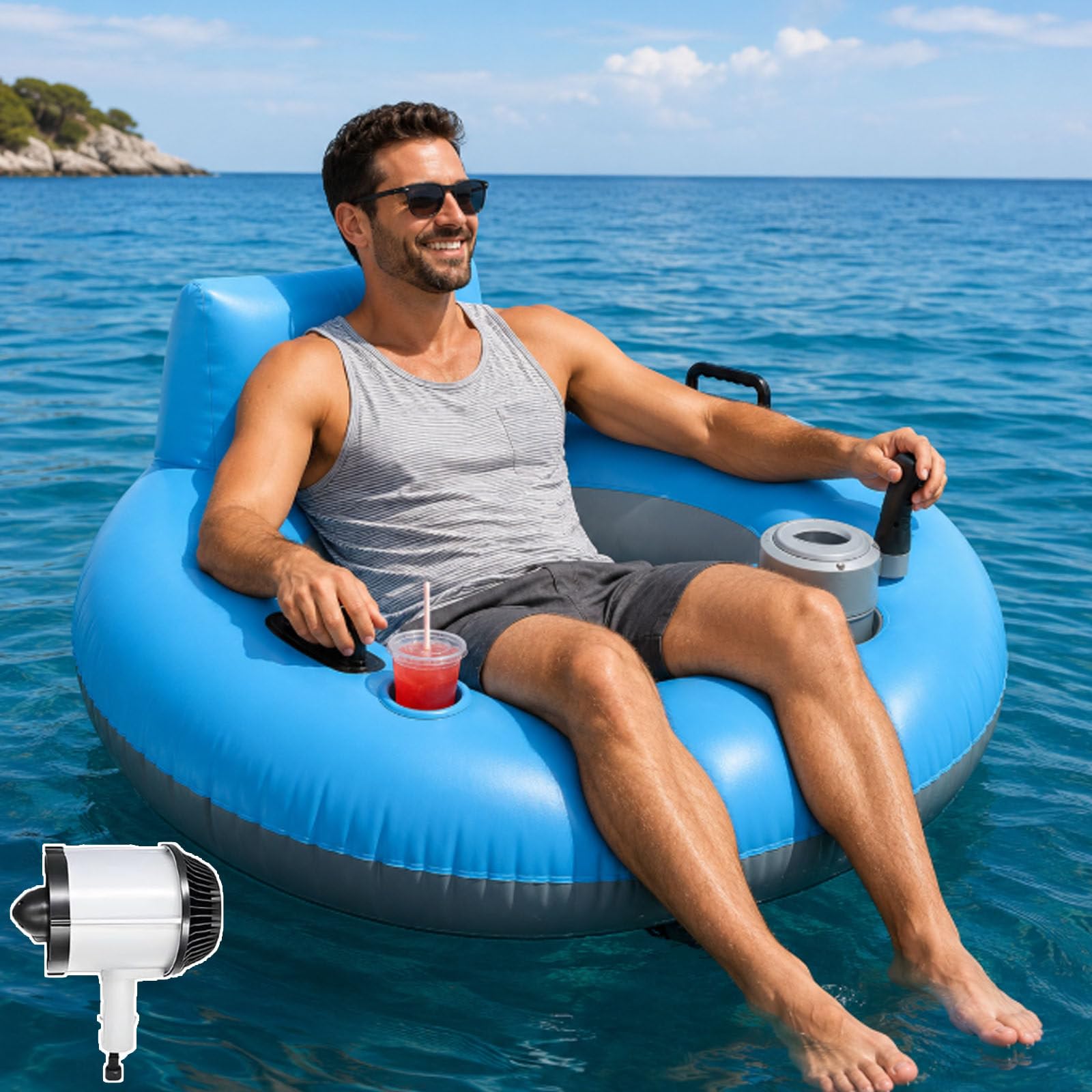 smafoseedding Motorized Pool Float, Electric Inflatable Pool Lounger, 1 Person Powered Water Seat With 50w Drive, Cup Holder, Motorized Inflatable Water Blob For Summer Parties And Lake Rest