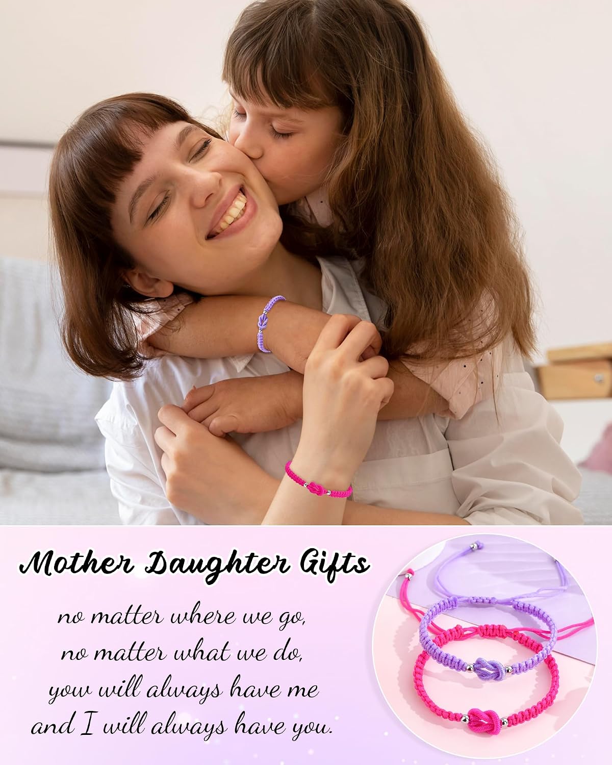 YELUWA 2 Pcs Mother Daughter/Son Bracelets, Mothers Day Gifts, Back to School Gift, First Day of School Gifts, Lovely Charm Bracelets Set Mommy and Me Jewelry with Gift Box Wish Card