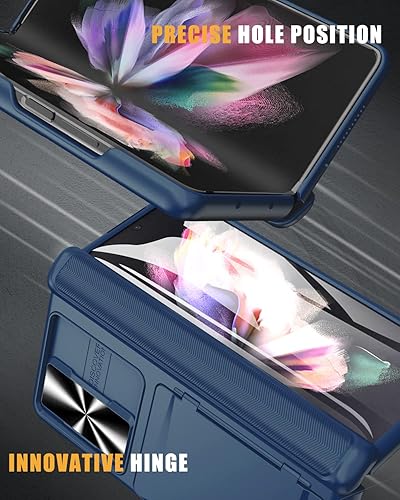 Vista 14 de Vihibii Funda para Samsung Galaxy Z Fold 3 5G con protacción de bisagra, soporte para tarjeta integrado, cubierta de cámara deslizante y protector