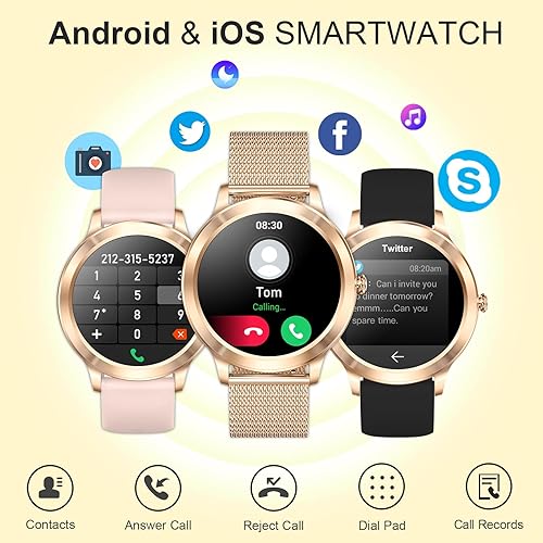Miniatura 2 de Colesma Reloj inteligente redondo para iPhone Android, reloj para mujer con llamada Bluetooth y notificaciones de Whatsapp, reloj de fitness con