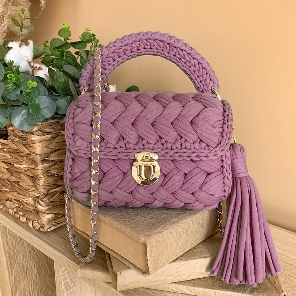 NOTIONSLAND 400g T-Shirt Yarn Knitting Yarn Fabric Crochet Yarn for Bag Basket Blanket Home Decor - Taro Purple - Image 2
