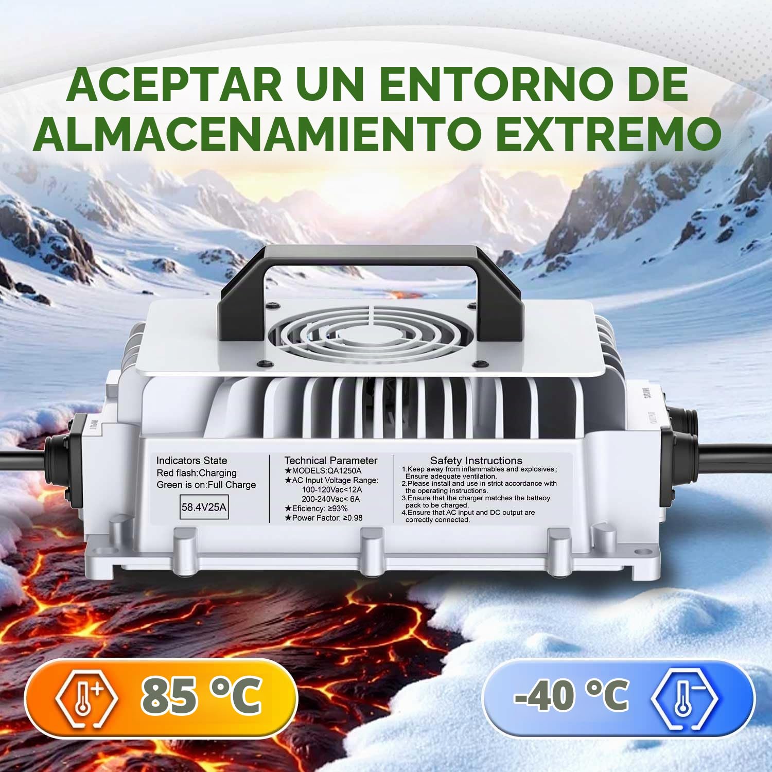 58,4V 25A Cargador de batería LiFePO4 para baterías Recargables de Ciclo Profundo de fosfato de Hierro y Litio de 48V (51,2V)