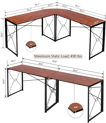 Miniatura 3 de VECELO Escritorio de computadora en forma de L, 58.7 x 58.7in, estación de trabajo industrial grande para oficina en casa, mesa de juegos de esquina