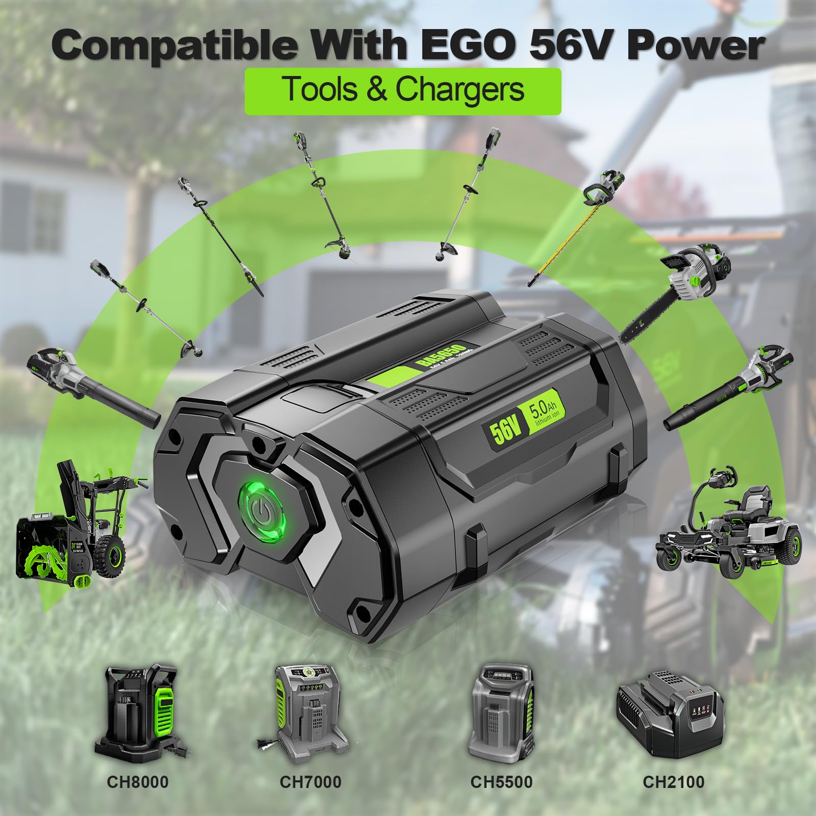 Batería de repuesto de 56 V 5.0 Ah para herramientas eléctricas de batería EGO de 56 V, compatible con baterías de iones de litio EGO BA2800 BA4200 para cortacésped, soplador, recortadora