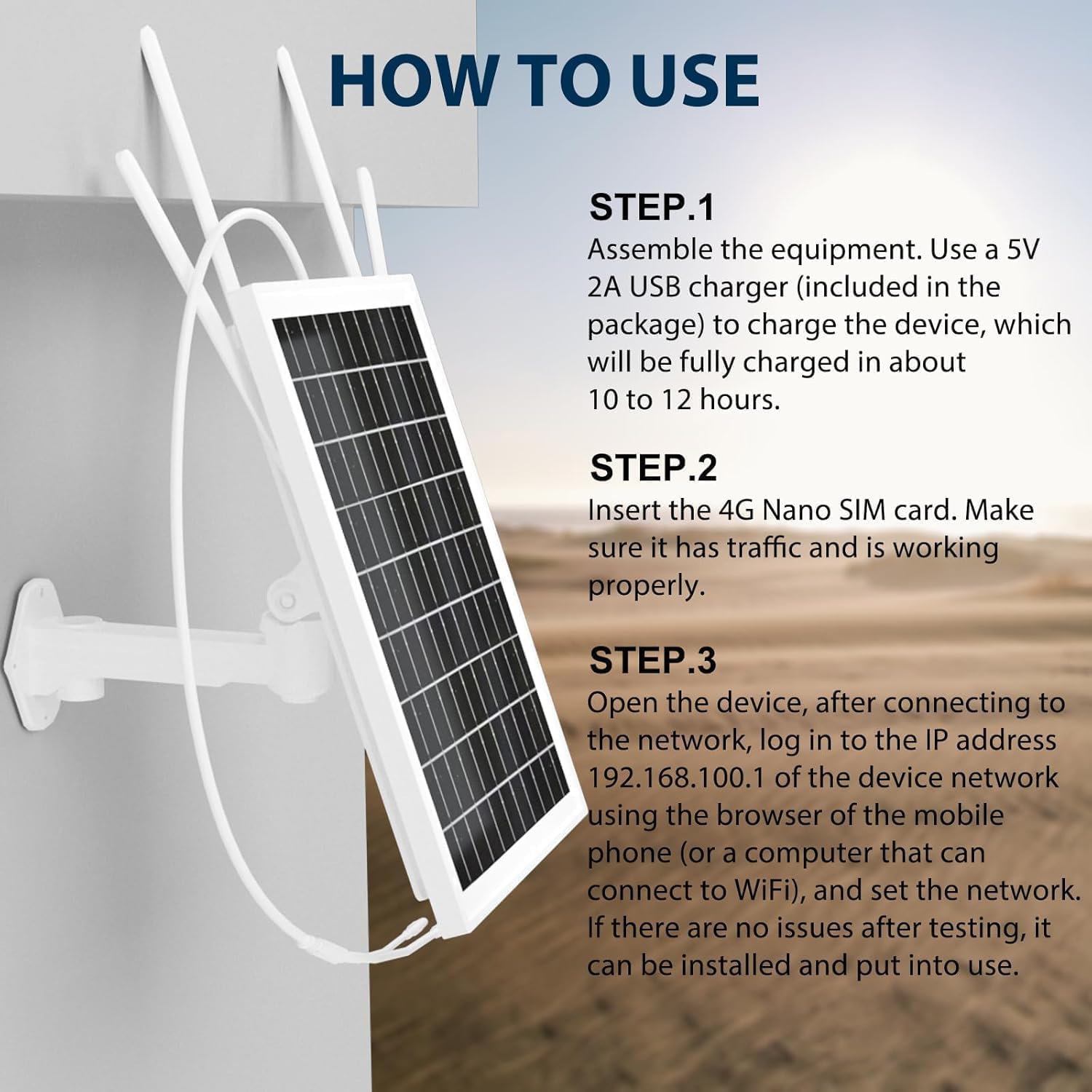 15W Solar Powered 4G LTE Modem Router, Outdoor Solar Powered WiFi Extender Signal Booster with SIM Card Slot, Solar WiFi Repeater for Garden, Farm and Ranch, 50M WiFi Range, IP66 Waterproof