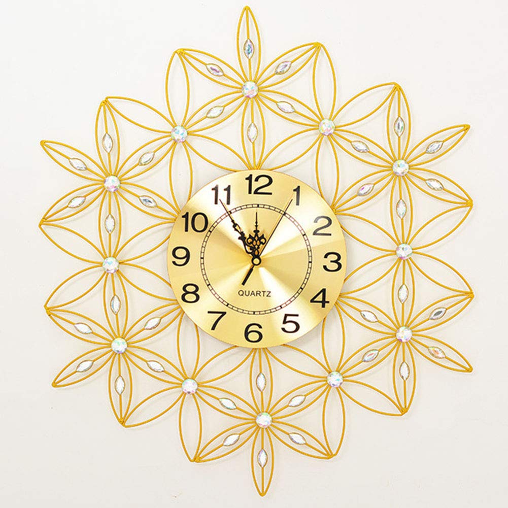 Reloj de Pared, Reloj de Pared Redondo Metal, Cuarzo, Diamantes, diseño Flores, Varios tamaños(A)