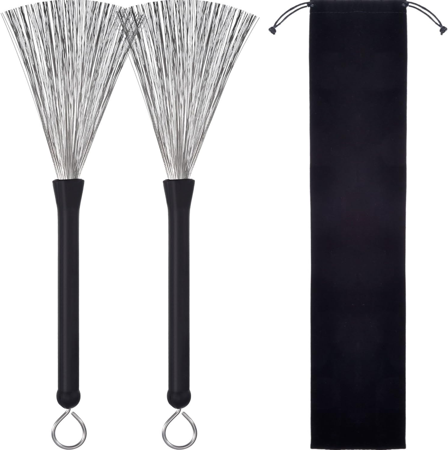 Lzour 1 Pair Drum Brushes Retractable Wire Brushes Drums Drum Sticks Brush with Comfortable Rubber Handles