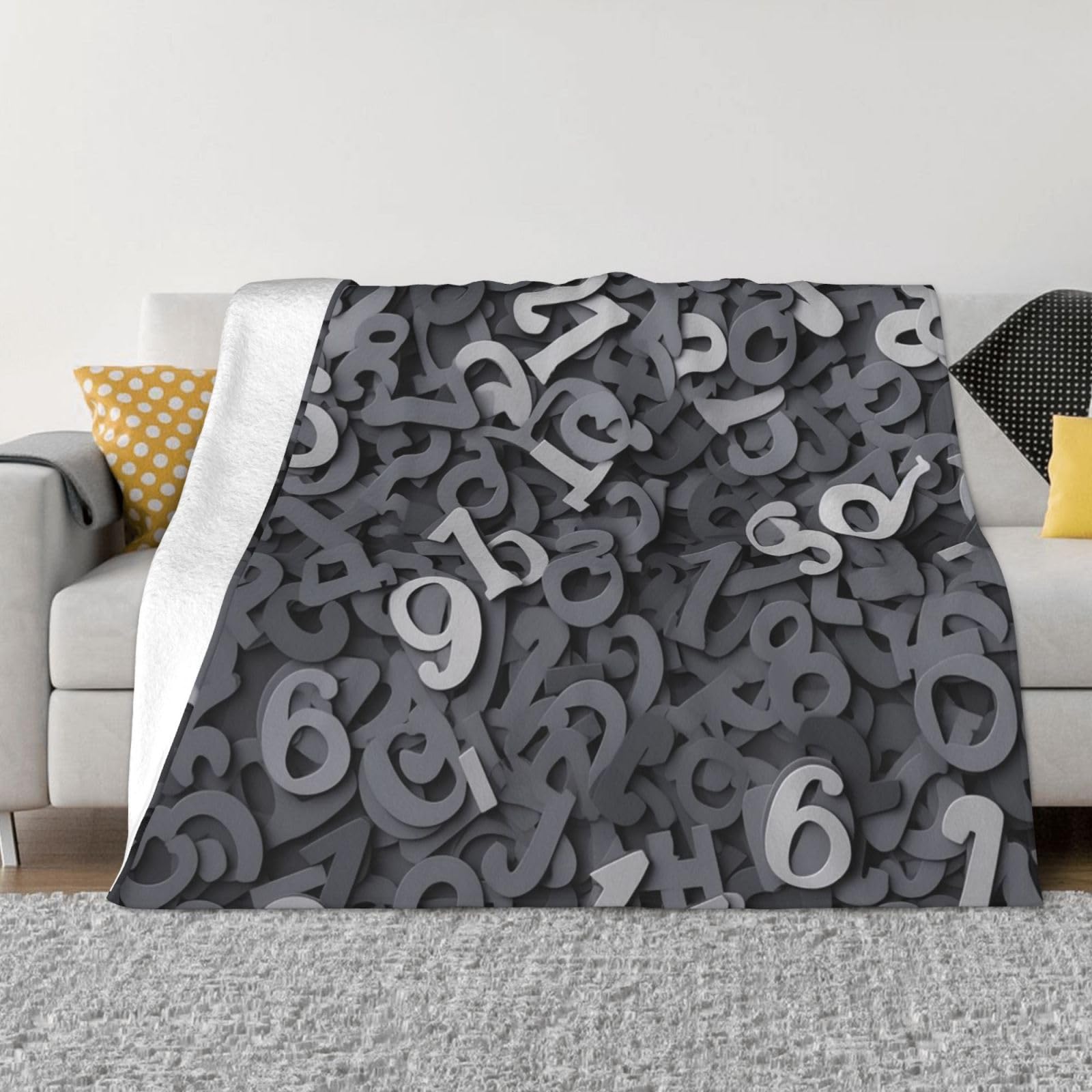 Couverture flanelle grise imprimé chiffres plaid doux lit canapé