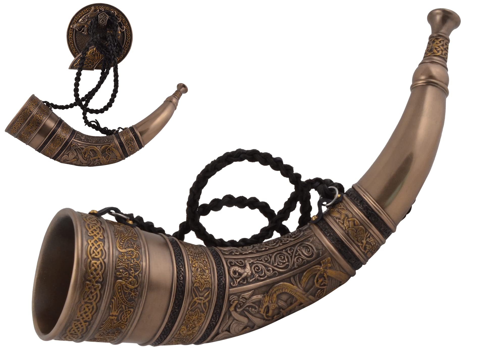 Germanisches Signalhorn Siegfried tötet den Drachen Fafnir funktionsfähig bronziert by Veronese
