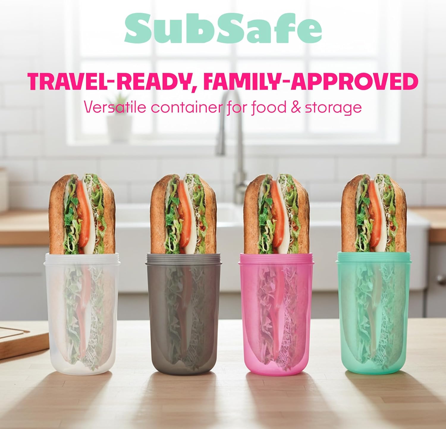 SubSafe 3-Piece Sub Sandwich Container, Hot Pink - As Seen on Shark Tank - Waterproof, Crushproof, BPA-Free Food Storage that Floats - Fits 6 & 12 in Subs - Great for Travel, Beach, Camping