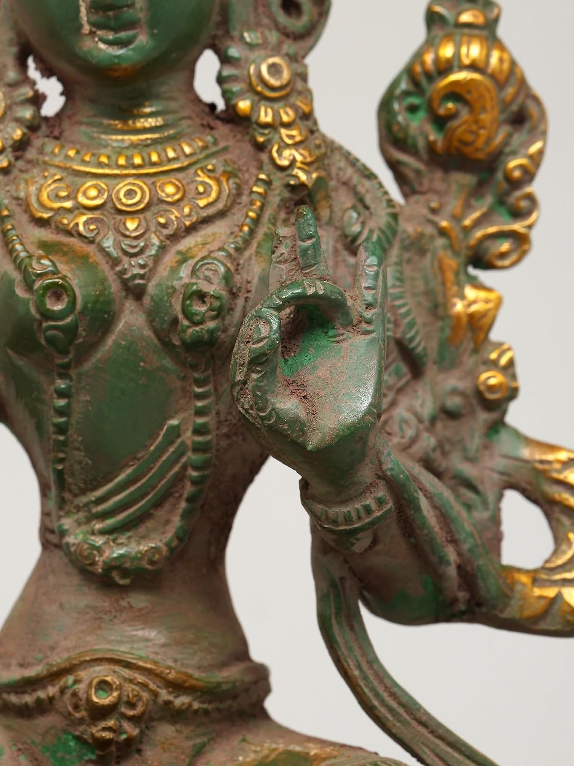 Exotic India 8" Tibetan Buddhist Goddess Green Tara Brass Statue | Religious Zen Buddha Idol for Office, Bedroom, Meditation Puja Room Home Décor Sculpture