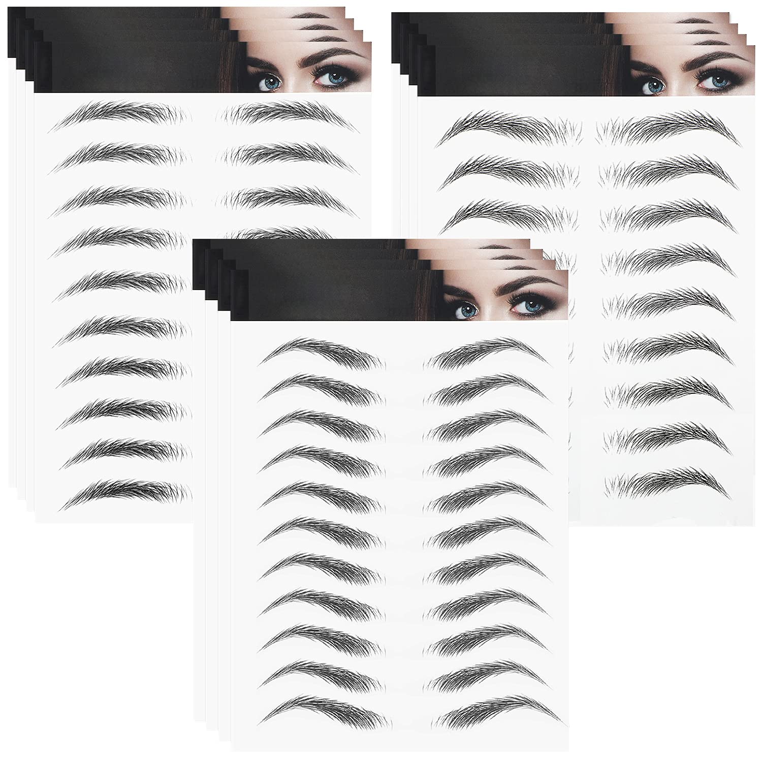12 Sheets 4D Hair-Like Eyebrow Stickers Waterproof Eyebrow Transfers Stickers Peel Grooming Shaping Fake Eyebrow Sticker for Women and Girls (Elegant Style)
