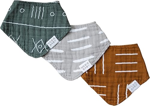 Miniatura 12 de Mebie Baby Babero de muselina de algodón, paquete de 3 baberos para eructos, escupir, baberos, baberos bandana para bebé niño o niña