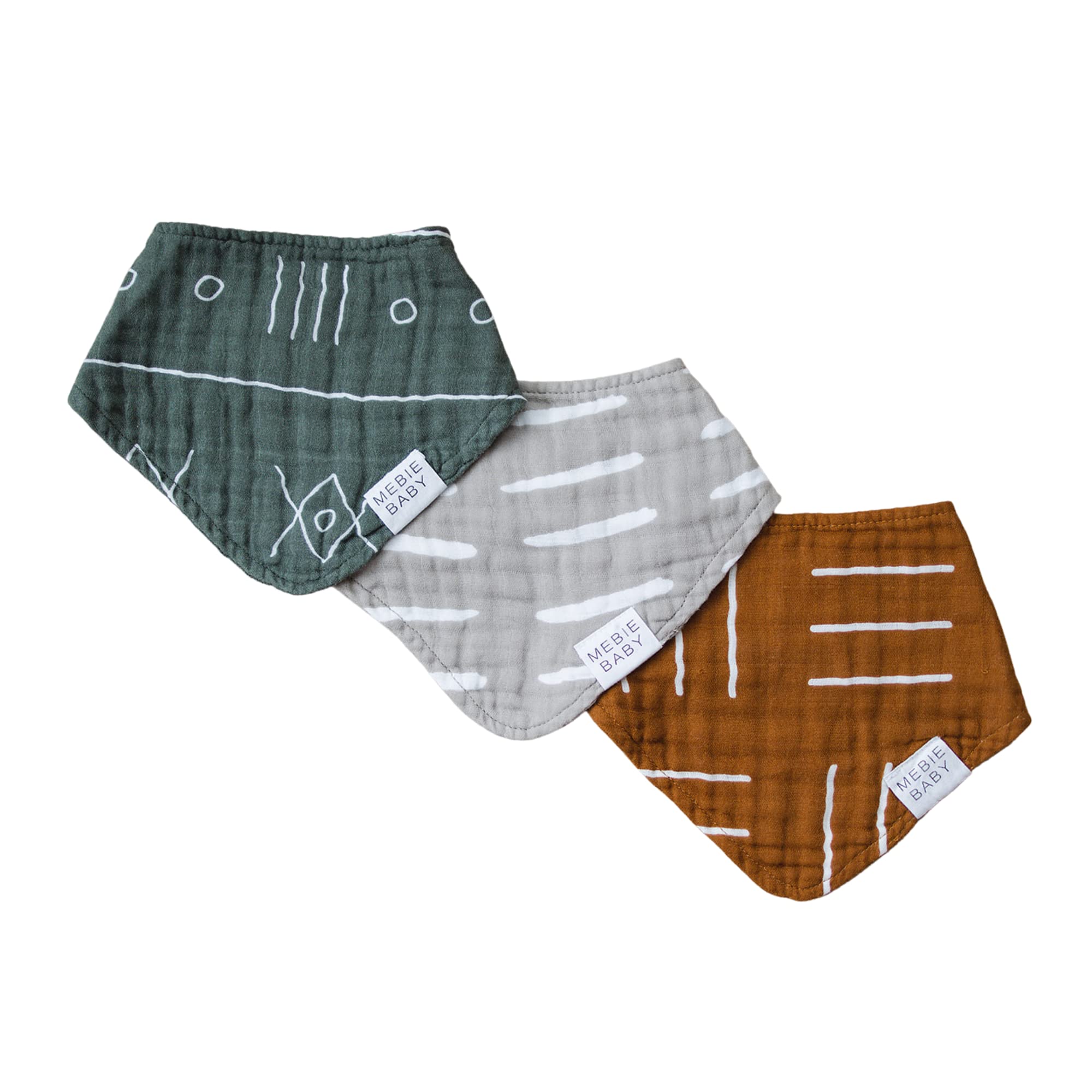 Mebie Baby Muslin Cotton Bib, 3 pack, Baby Bib Set for Burp, Spit Up, Drool, Bandana Bibs for Baby Boy or Baby Girl