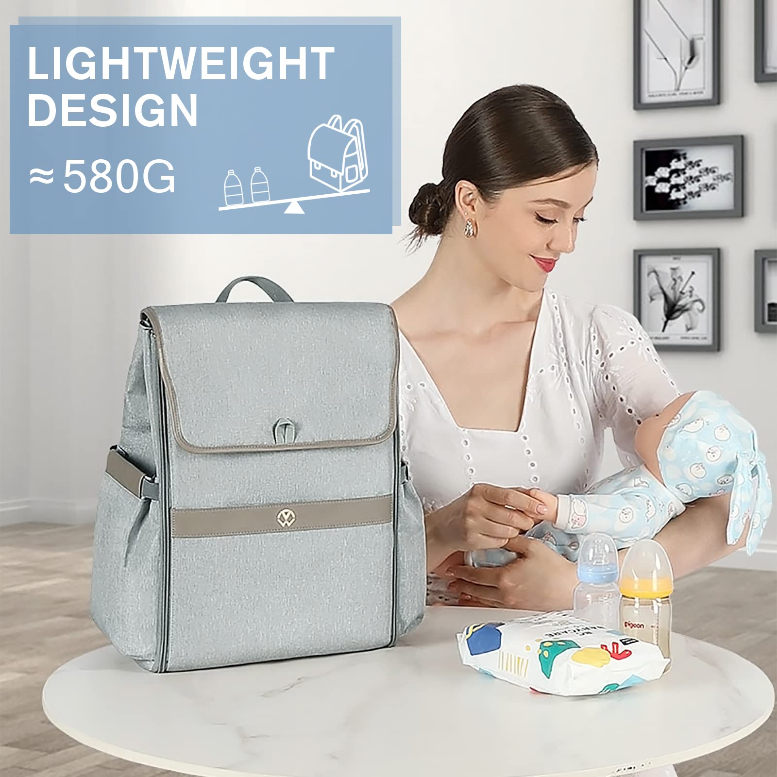 SONARIN Zaino Fasciatoio e Materassino Fasciatoio,2-in-1 Leggera Borsa Fasciatoio da Viaggio Fasciatoio per Bambino Borsa per Pannolini Zaino Mamma Impermeabile con Ganci per Passeggino(Grigio)