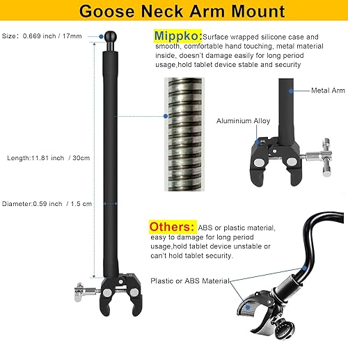 Miniatura 2 de Soporte para tableta para cinta de correrelípticabicicleta giratoriapelotónciclo interior, brazo de cuello de cisne, soporte de abrazadera de