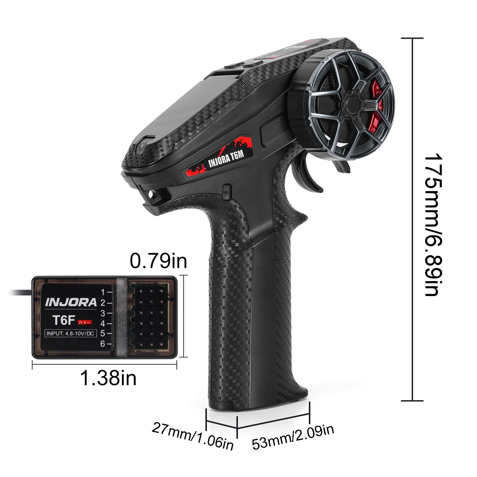 INJORA INT-T6M Télécommande Numérique Micro Emetteur 2,4 GHz avec Récepteur 6CH pour TRX4M SCX24 Voiture RC 1/24 1/18(T6M)