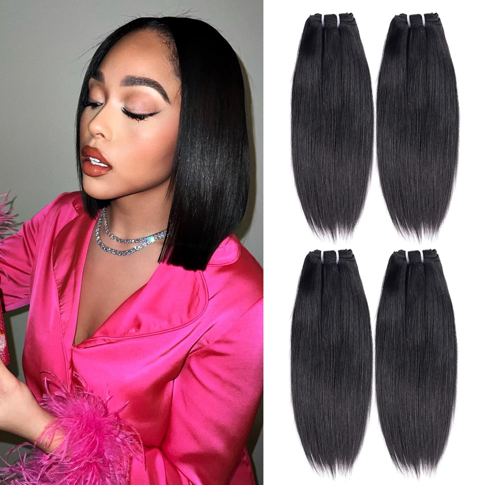 Liang Dian 12 Inch Human Hair Bundles Natural Color 4 Bundles 12A Brazilian Virgin Hair 100% Unprocessed Quick Weave Straight Human Hair Bundles(12"12"12"12")