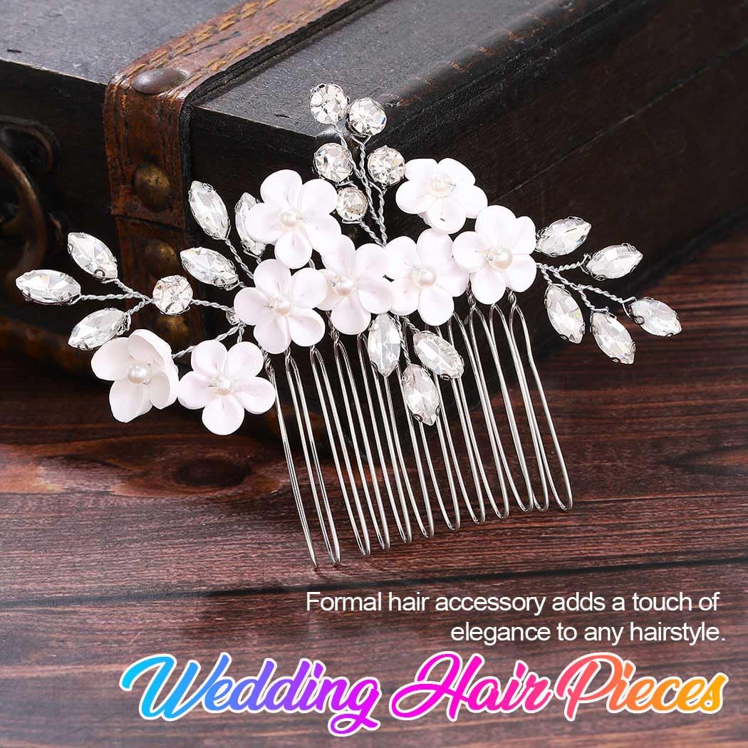 GORAIS Bride Wedding Flower Hair Comb Silver Rhinestone Bridal Hair Accessories Hair Clip for Women and Girls (Silver) - Image 2