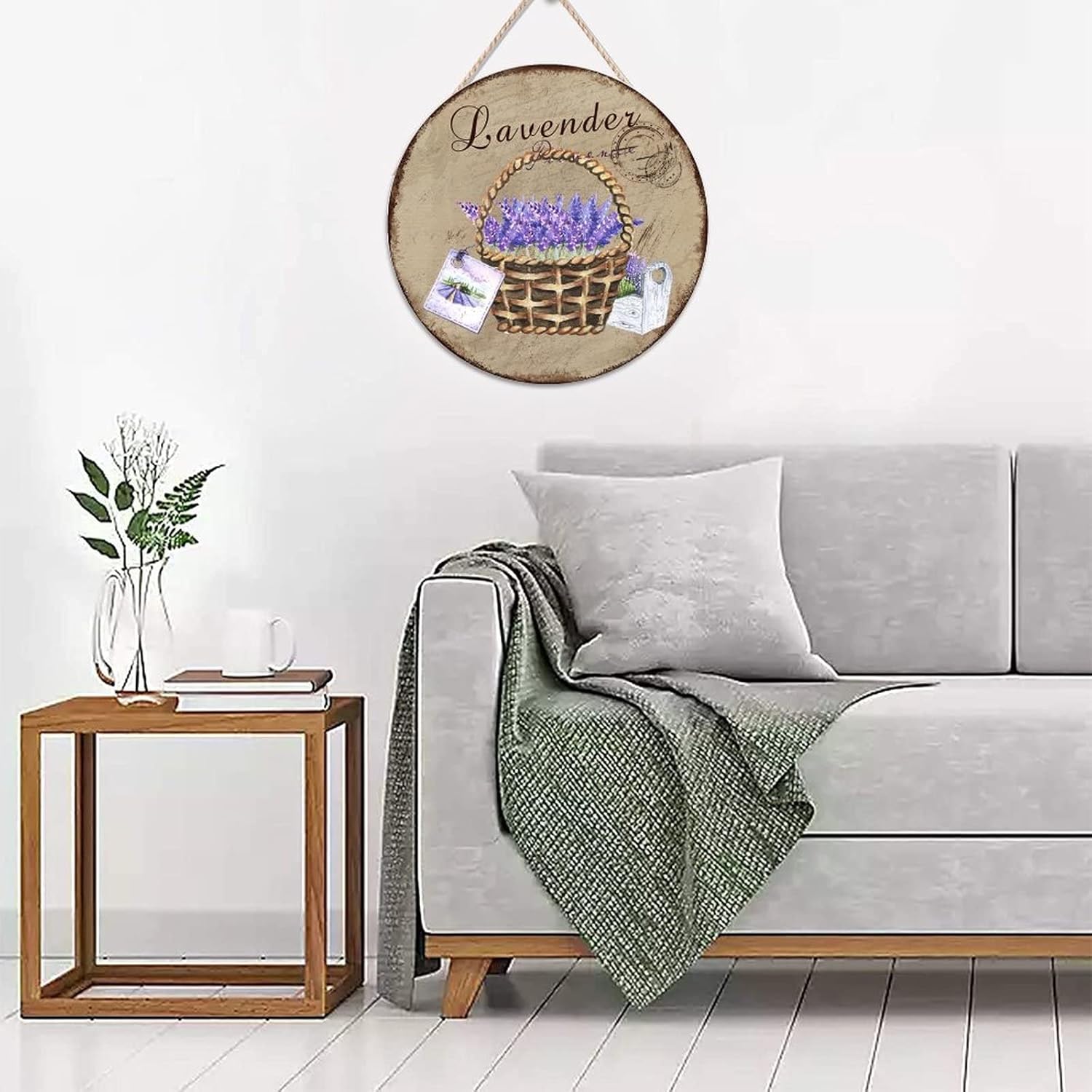 Old Paper Textures Wall Door Hanging Sign, Lavender Wood Door Sign, Personalized Pattern 16x16in Round Door Hanger Sign Farmhouse Front Porch Decor Housewarming Gifts
