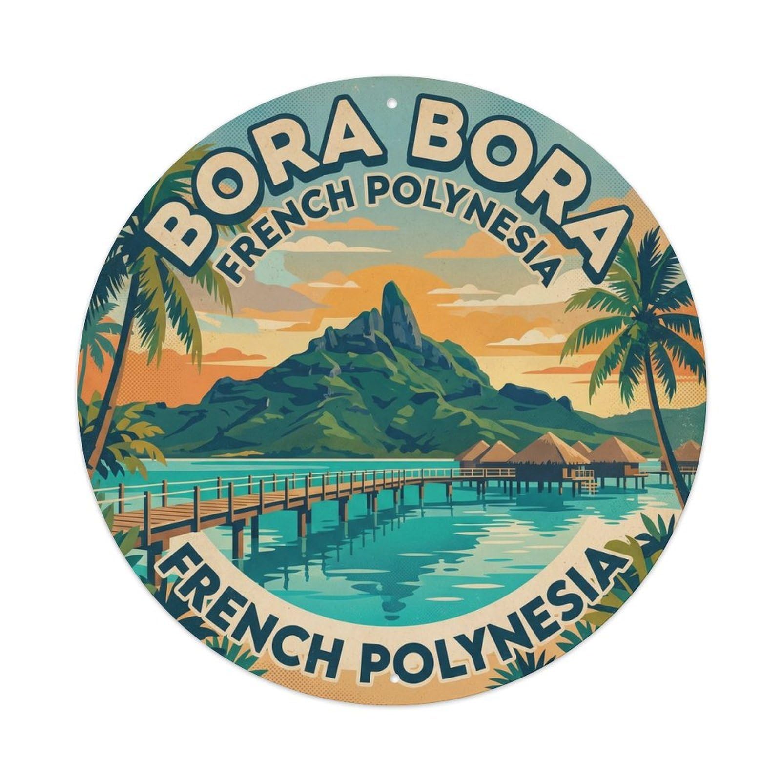 Olyhtr 8X8inch Classic Style Pier Lagoon Borabora French Polynesia Travel Metal Tin Sign