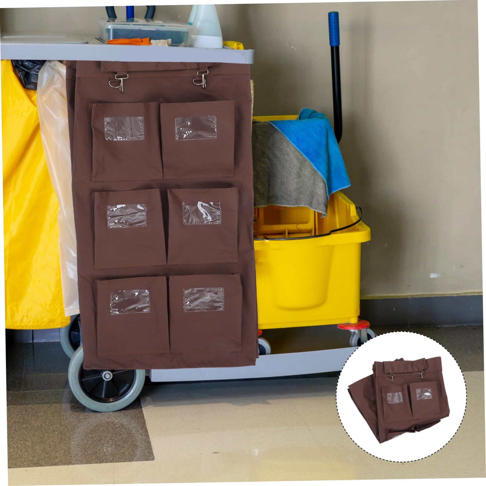 Cabilock Bolsa para Carrito de Limpieza Compatible con 6 Bolsillos, Gran Capacidad Material Oxford y PVC, Adecuado para Hotel y Servicio de Limpieza