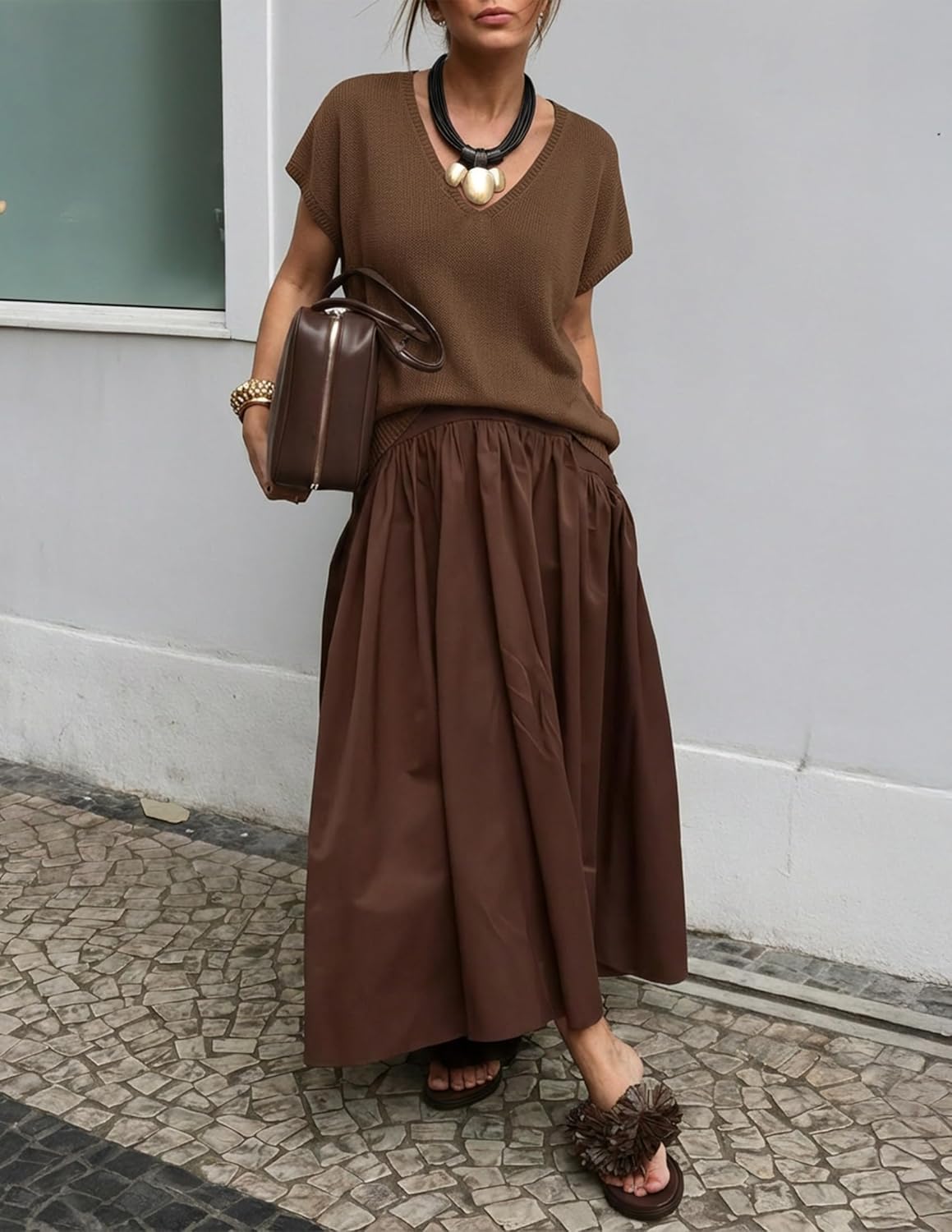 ZESICA Summer Short Sleeve Sweater for Women 2026 Casual V Neck Oversized Sweater Vest Lightweight Knit Pullover Tops - Image 3