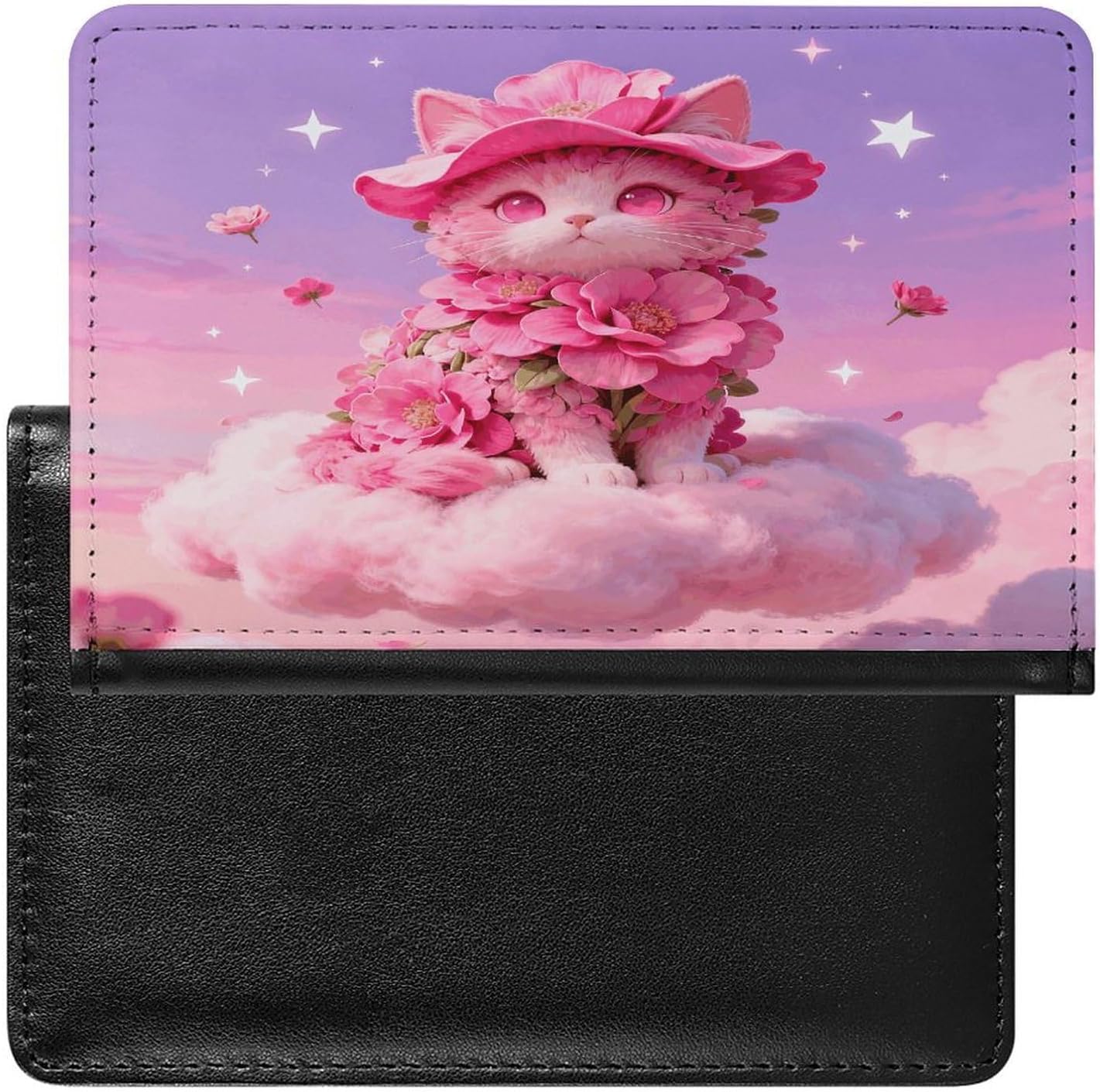 Neon Pink Floral Cat Passport Holder for Travel
