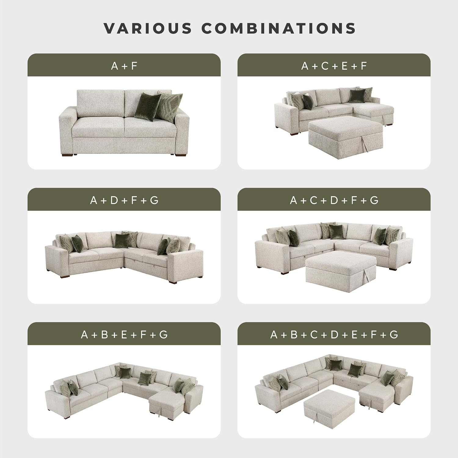 Lexicon 107.5 Inch Sectional Couches for Living Room-Modular Sectional Sofa with Pull Out Bed Sleeper, 6 Pillows, Adjustable Backrests, L Shaped 5 Seater, Microfiber Sand