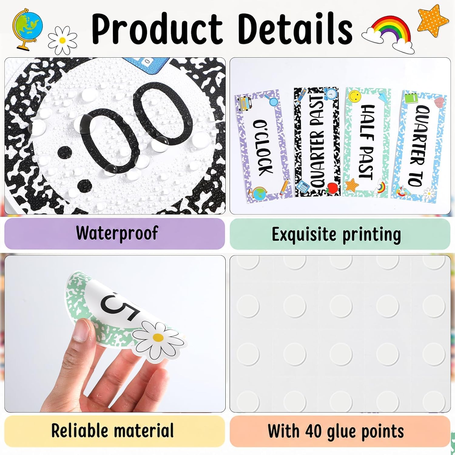 16PCS Clock Numbers Labels Telling Time Clock Bulletin Board Telling Time Cutouts Classroom Decorations for Elementary Home Back to School Math Classroom Must Haves Teacher Supplies (Composition) image 3