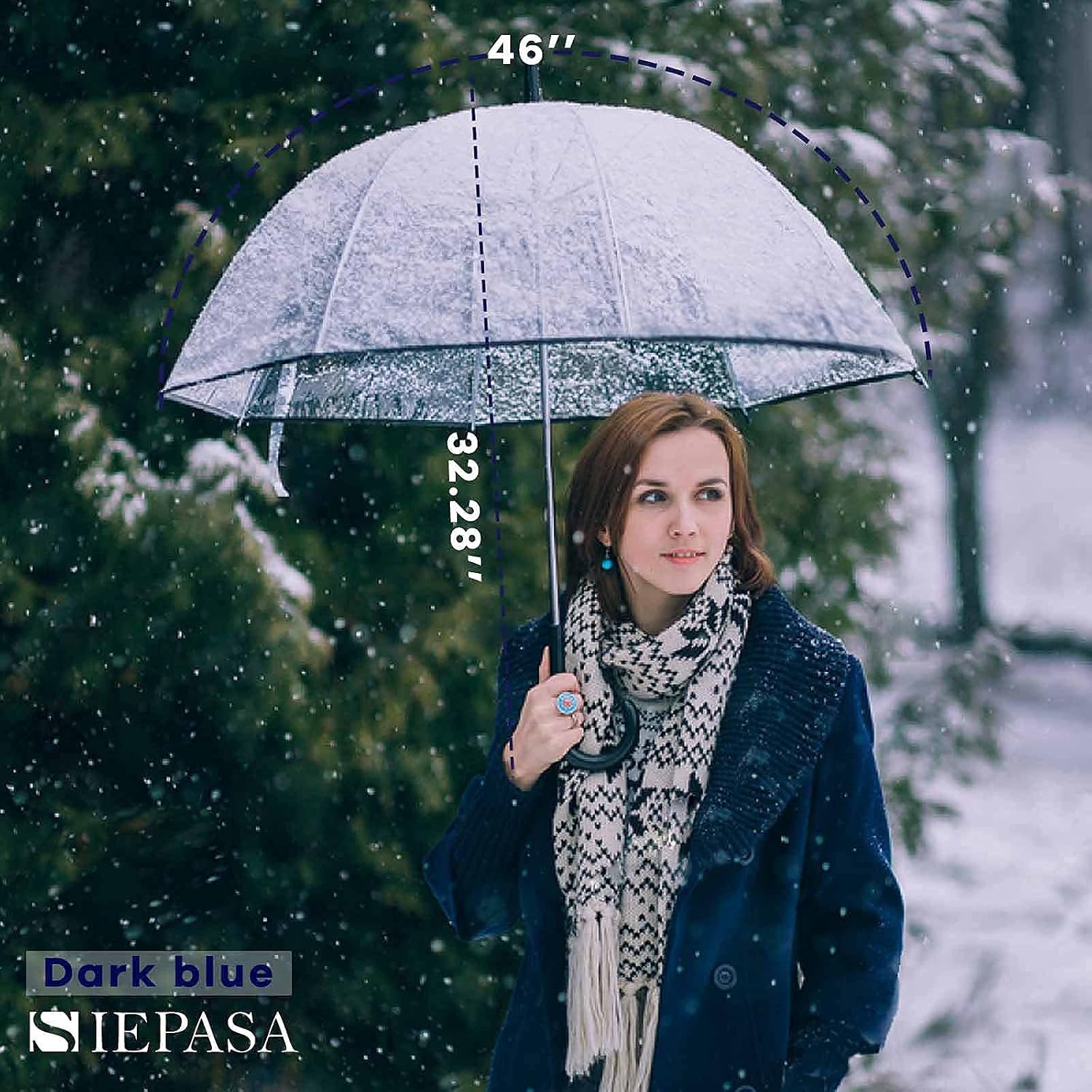 Siepasa Women’s Clear Bubble Transparent Umbrella-Auto Open Clear Dome Umbrella with Classic hook Handle for gentlemen and ladies wedding, bridal parties,Navy Blue,Medium