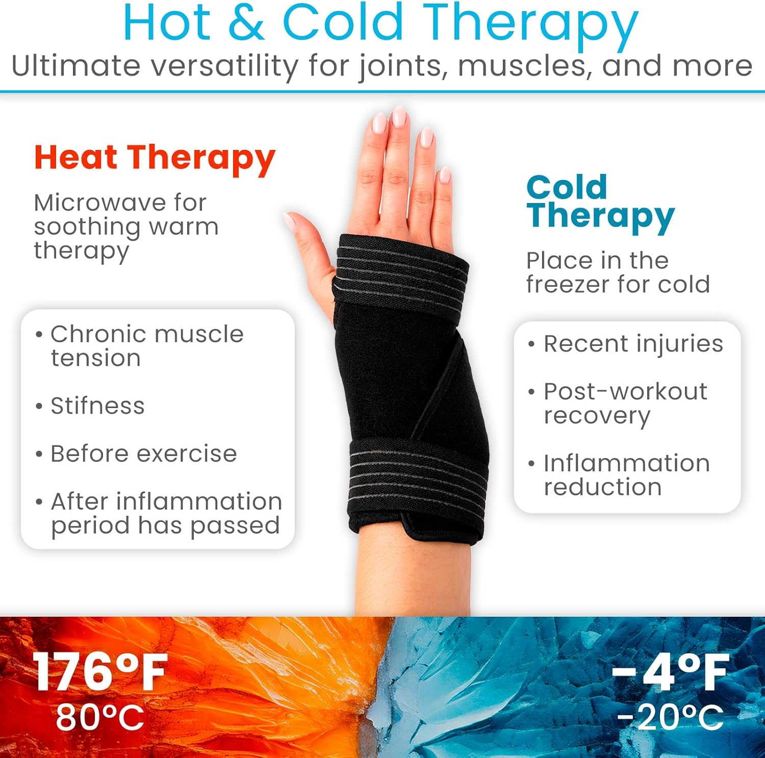 Arctic Flex Multi-Purpose Ice Pack Wrap - Reusable Gel Ice Packs for Ankle Injuries, Hot & Cold Compression Therapy for Pain Relief, Plantar Fasciitis, Achilles Tendonitis, Knee, Elbow & Hand Pain