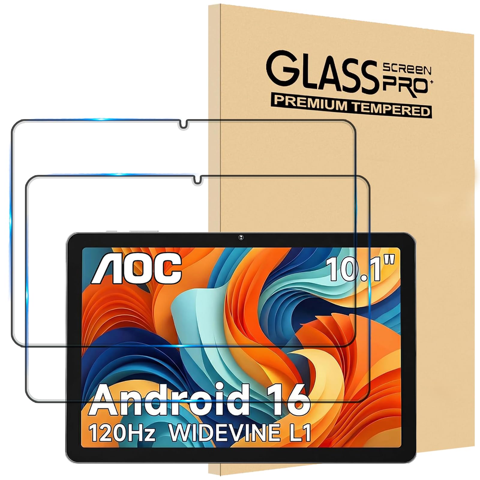 【2枚セット】For AOC ガラスフィルム 対応AOC M10 専用 保護フィルム 10.1インチ 強化ガラス 高透過率液晶保護フィルム 全面保護 2.5D 硬度 9H 耐衝撃 飛散防止 貼り付け簡単 自動吸着 気泡防止 さらさら触感 指紋防止 防水・防油 超薄型 眼精疲労軽減 全面被覆 防爆 YANGTENG 10インチスマートタブレット保護フィルム
