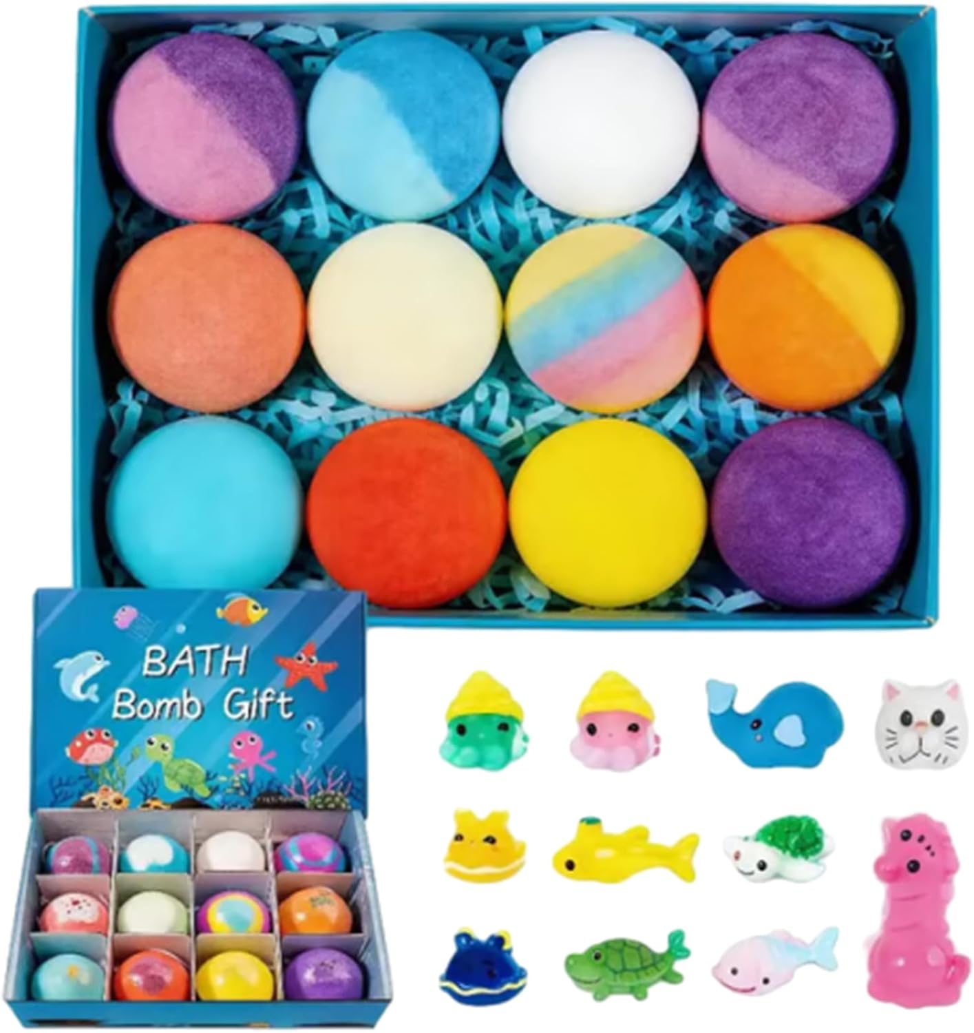 Natural Bath Bombs for Kids with Mega Bubbles & Surprise Inside, Bath Bomb Eggs with Toys, 12 Pack Kids Bath Bombs Gift Set with Surprise Ocean Toys Inside, Bath Bomb Toys for Kids
