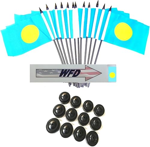 Miniatura 102 de Una docena de banderas y bases de escritorio Nauru, 12 banderas de poliéster en miniatura para oficina y pequeñas con 12 soportes negros Banderas