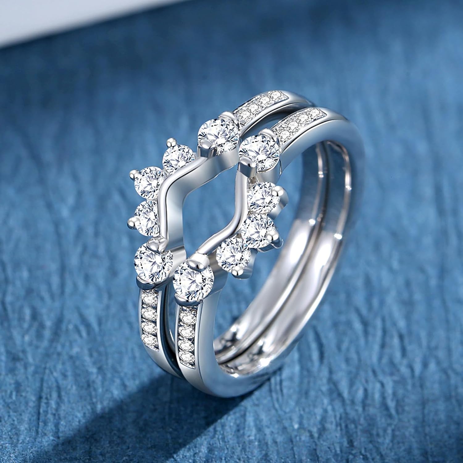 Moissanite Ring Enhancer for Women Engagement Rings D Color VVS1 Moissanites Curved Wedding Bands S925 Sterling Silver 18K White Gold Plated Rings for Wife Women Her - Image 2