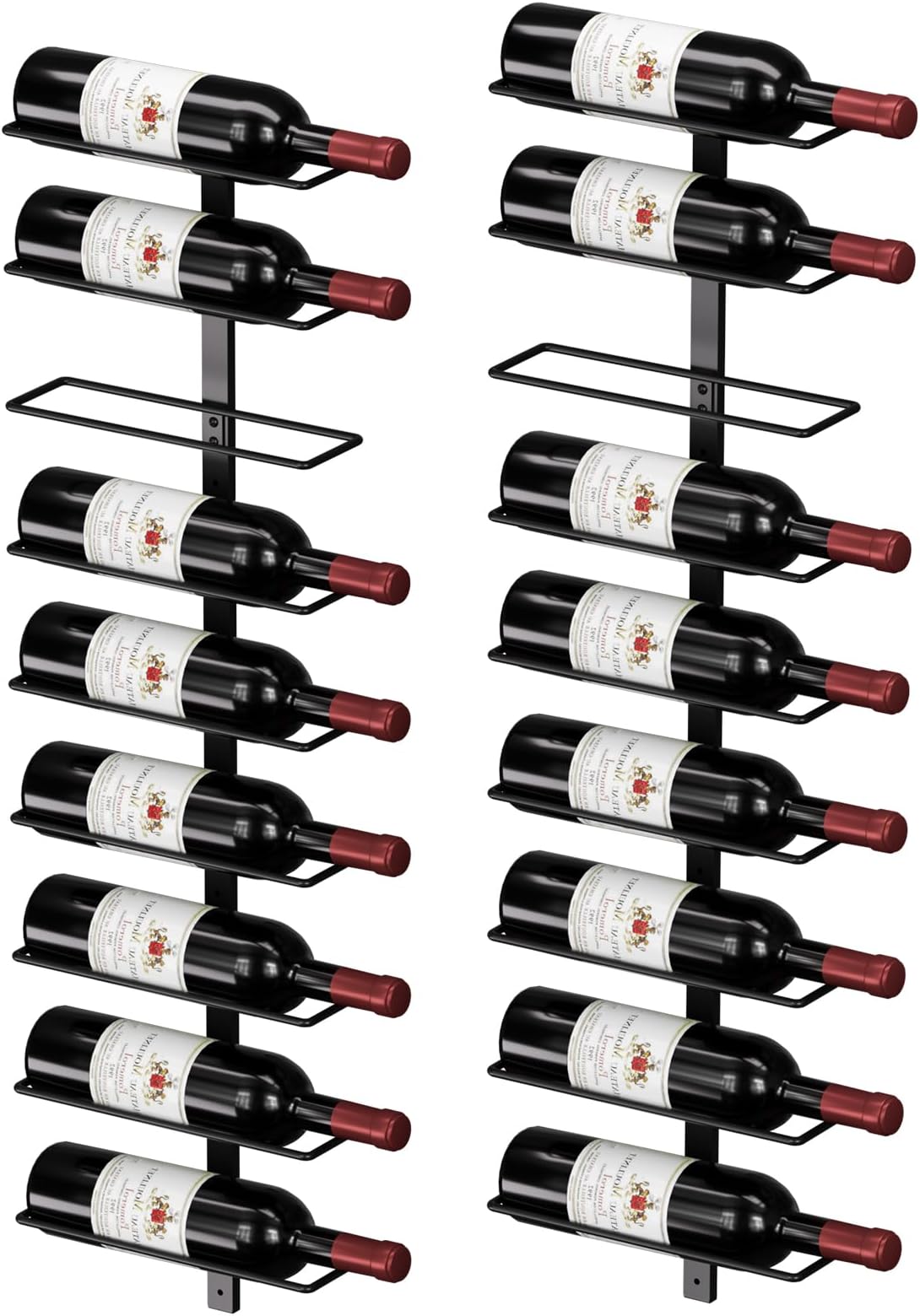 Wand Weinregal 200cm Schwarz - Metall Weinglas Halterung