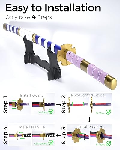 Miniatura 10 de Cold Blade Roronoa Zoro Sword - Réplica de katana de anime de 41 pulgadas con cinturón y soporte, espada de anime con diseño auténtico