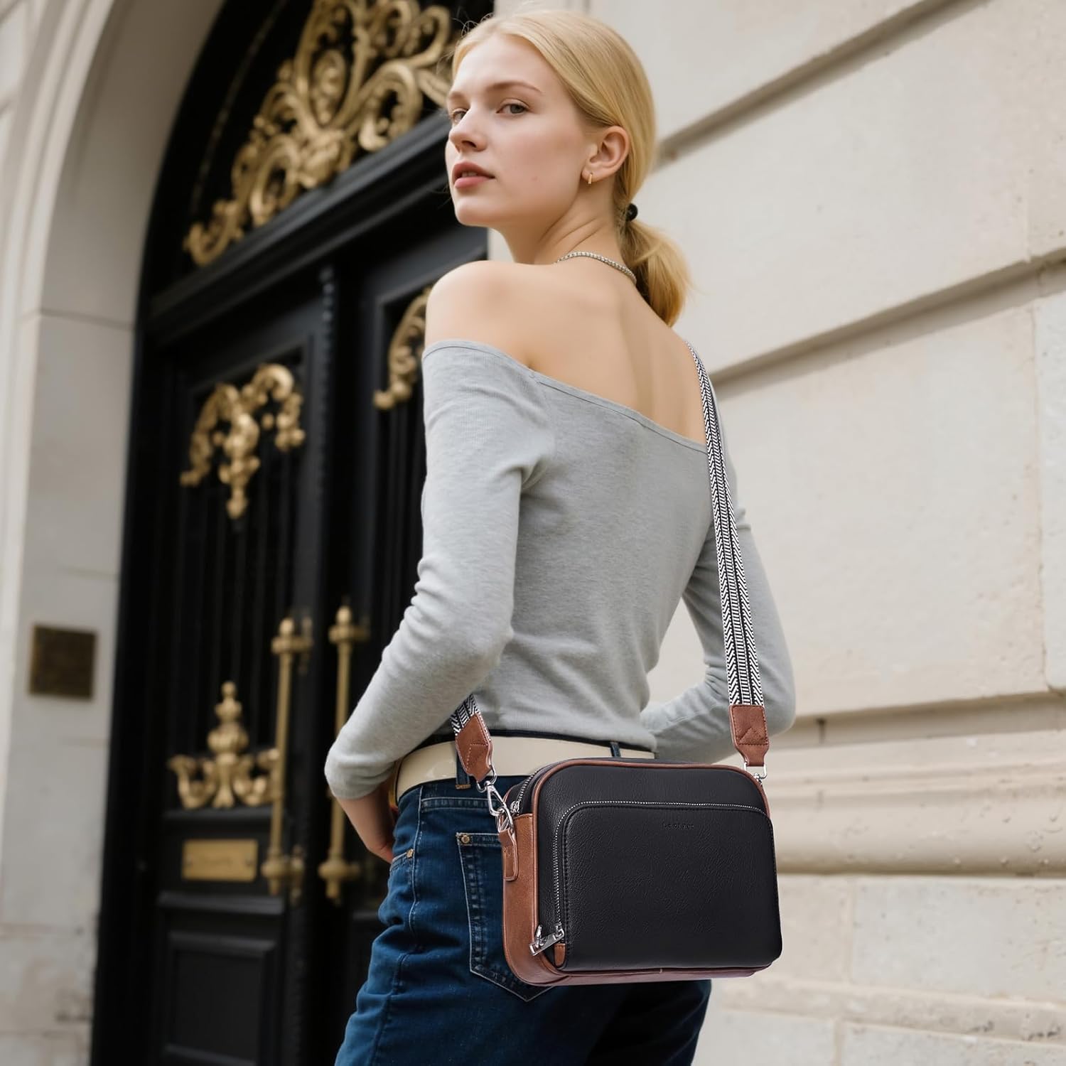 Crossbody Purses for Women Vegan Leather Travel Anti Theft Bags Guitar Strap Shoulder Purse with Built in Wallet - Image 2