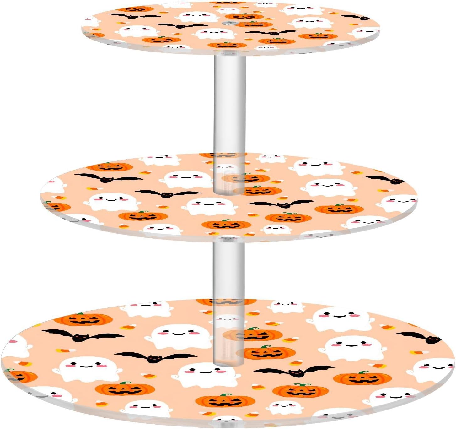 Ghost Pumpkin Bats Halloween 3 Tier Acrylic Cupcake Stand, Cupcake Stand for 34 Cupcakes for Weddings, Christmas,Holidays,Parties,Birthday,Printed Cupcake Tower 23301655