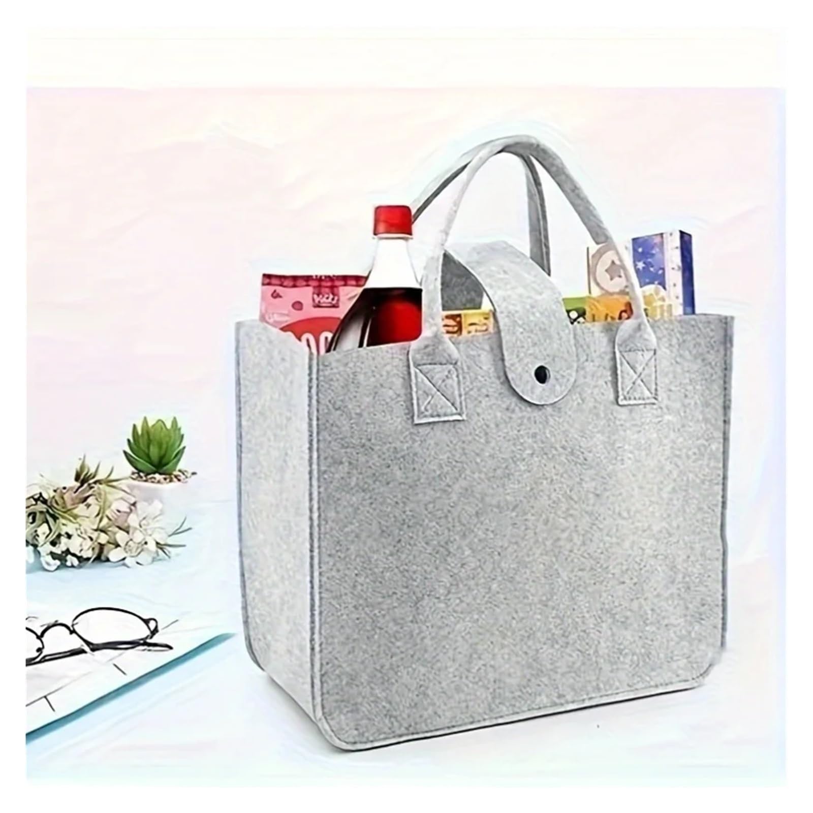 Felt Wool Tote Bag Filz-Einkaufstasche, Picknick-Tasche, Handtasche, großes Fassungsvermögen, Handtaschen-Aufbewahrung, Organizer for Kleinigkeiten, Snacks, Spielzeug, Reisen, Einkaufen(Light Grey)