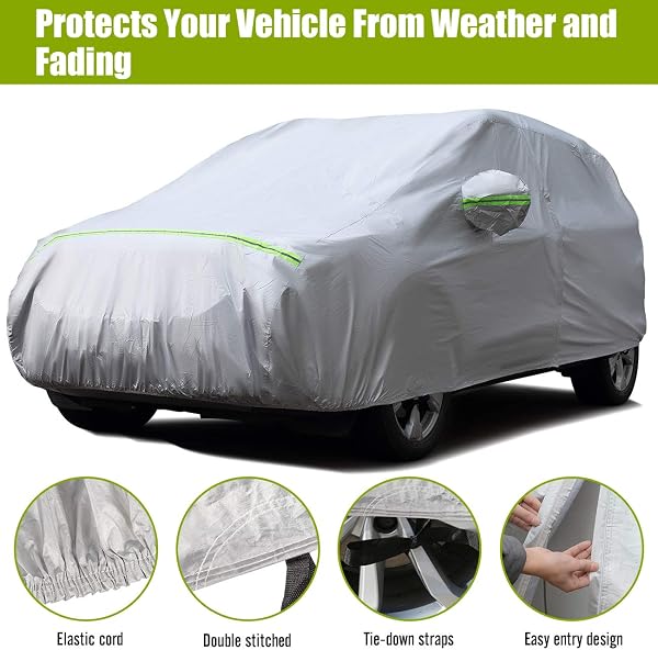 Favoto Telo Copriauto Felpato Invernale Impermeabile Telo per Auto da Esterno per Compact SUV, Realizzato in PEVA con Zip Laterale, Anti Acqua Polvere Neve Sole Freddo, 460x185x160cm - 4