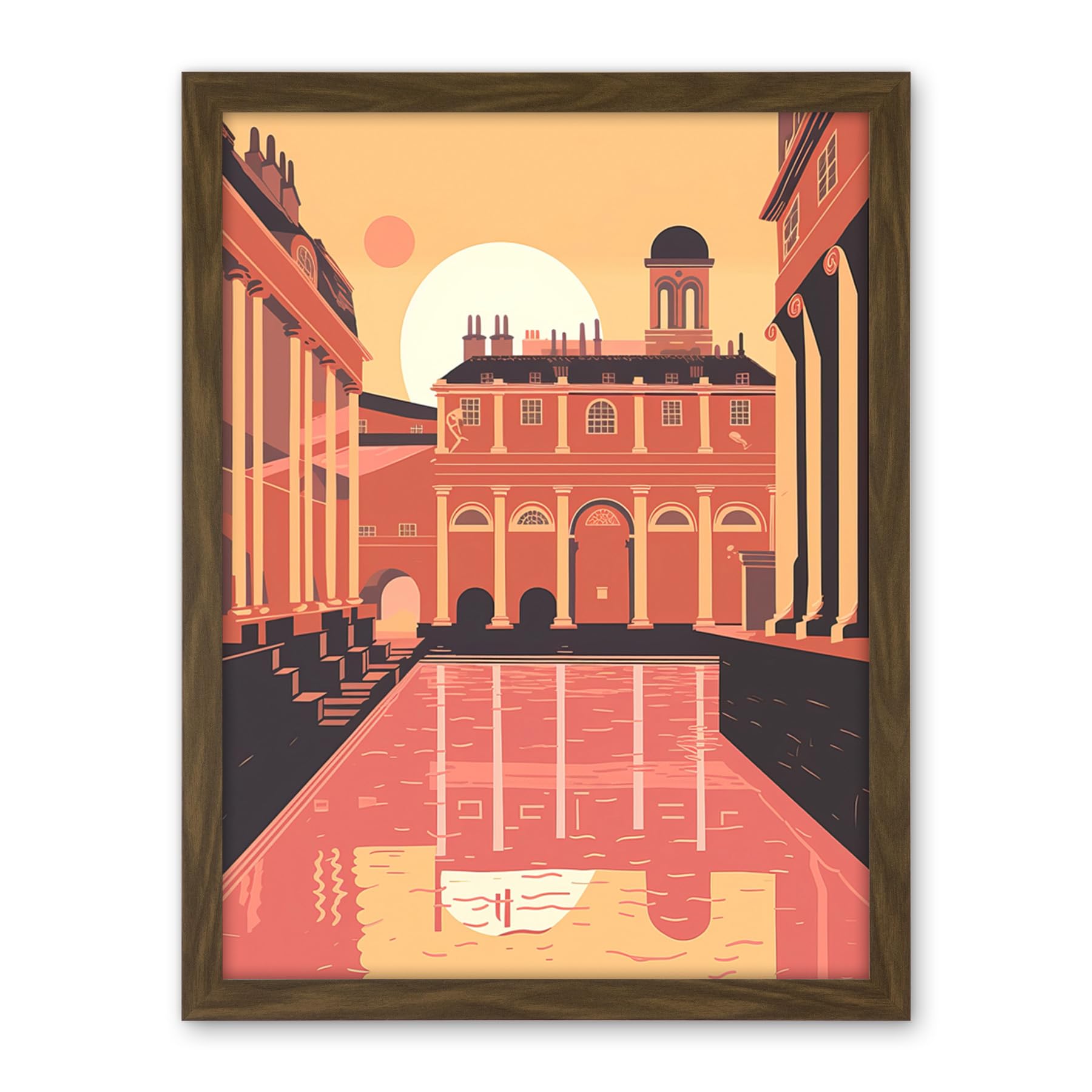 Artery8 Roman Baths Georgian Architecture Illustration Artwork Framed Wall Art Print 18X24 Inch