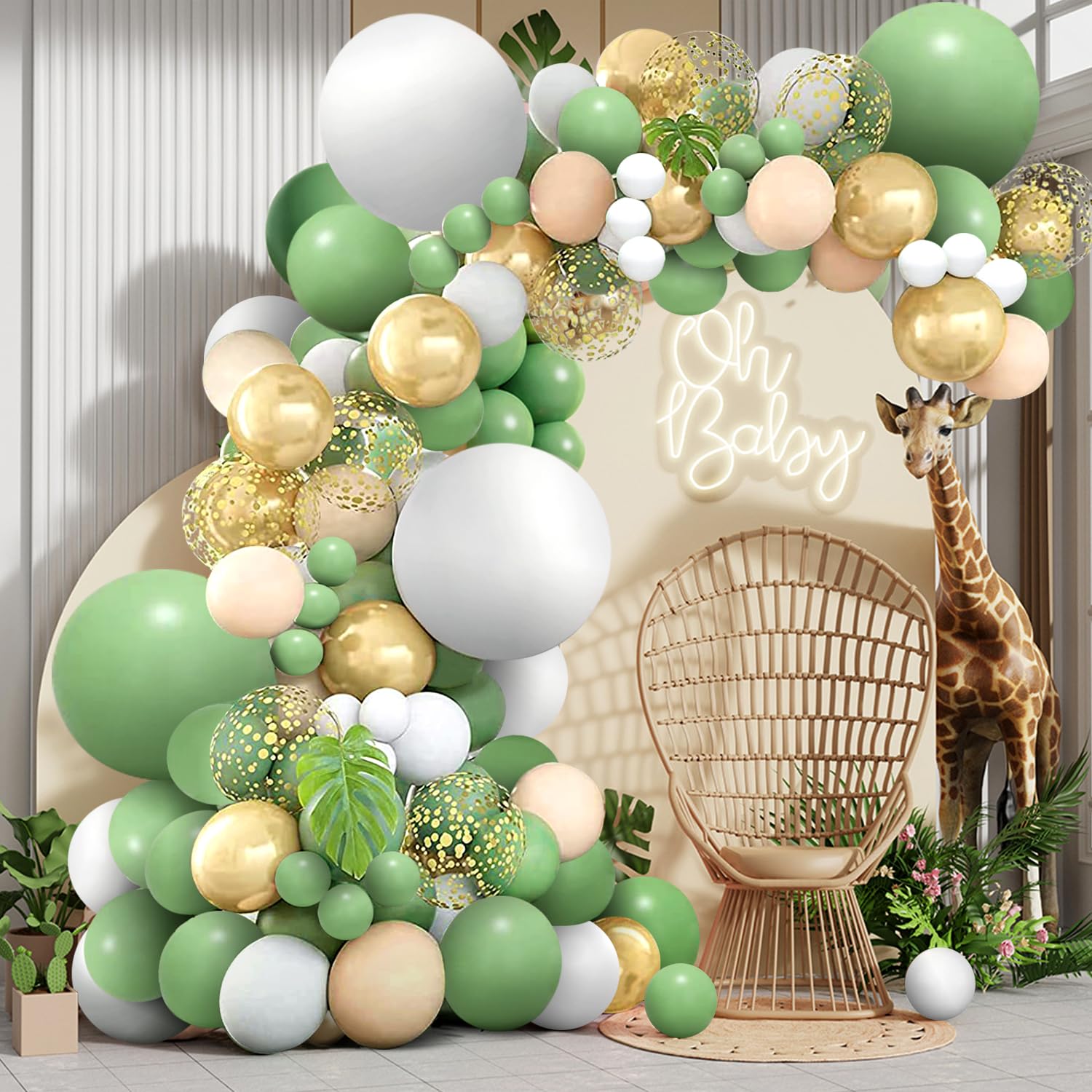 Sage Green Balloon Garland Arch Kit, 135 Pcs Green White Balloons arch kit with Gold Confetti Balloon for Birthday Anniversary Festival Party Decorations โ image 1
