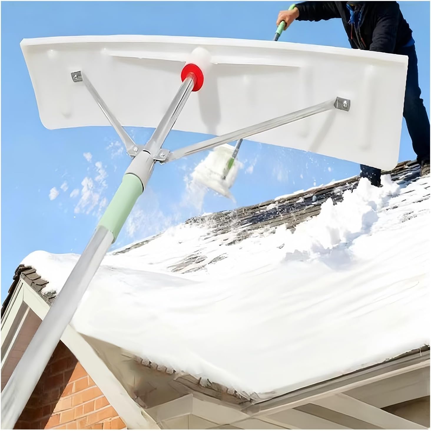 Snow Rake with Handle, 20FT Telescopic Roofs Shovel, Adjustable Lightweight Aluminum Snow Rake, for Snow, Leaves Debris Removal(3-6m/9.8-19.7ft,Flat Bottom rake)
