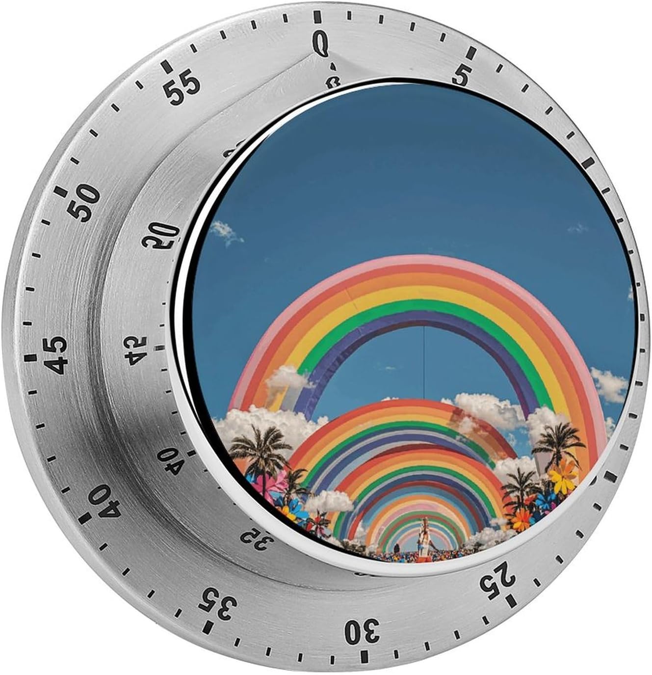 Beautiful World Rainbow Timer Stainless Steel Kitchen Timers Waterproof & Rust-Proof 60 Minute Mechanical Timer with Loud Alarm for Cooking, Baking, Fitness