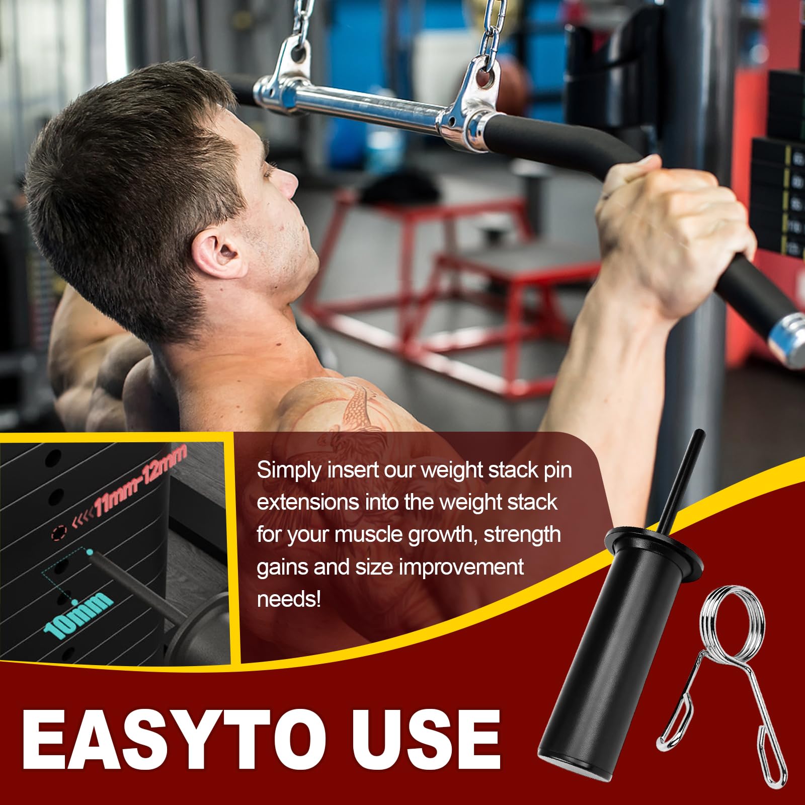 Weight Stack Pin - Przypinka do sztangi - Gym Pin - Nadaje się do wszystkich urządzeń fitness, odpowiednia dla wszystkich poziomów sprawności, może być używana przez długi czas