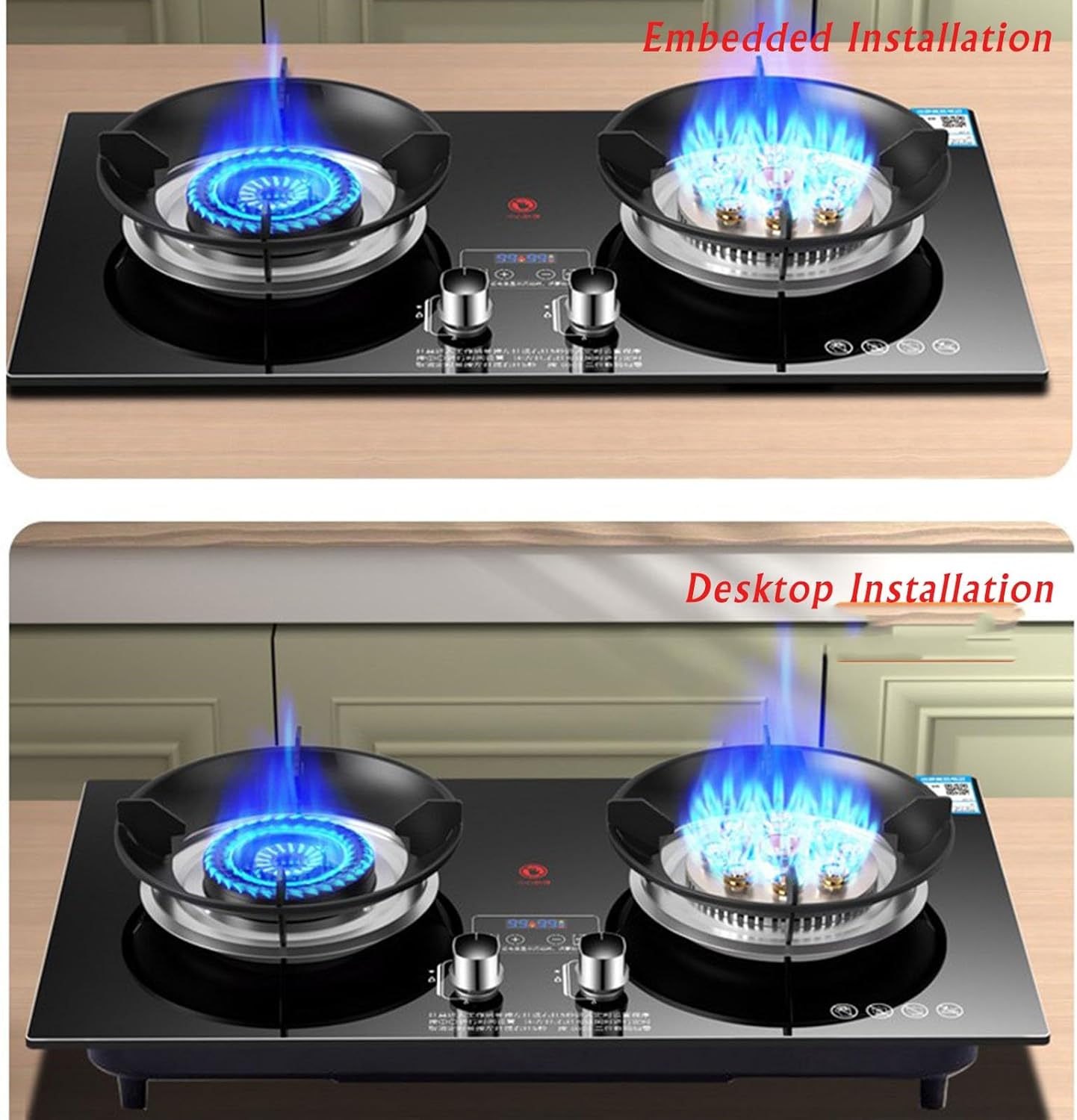 Dual Burner Gas Cooktop,17742 BTU Esktop/Embedded Black Tempered Glass Gas Hob Stovetop,Easy to Clean,Suitable for Apartments,Indoors (Size : LPG)